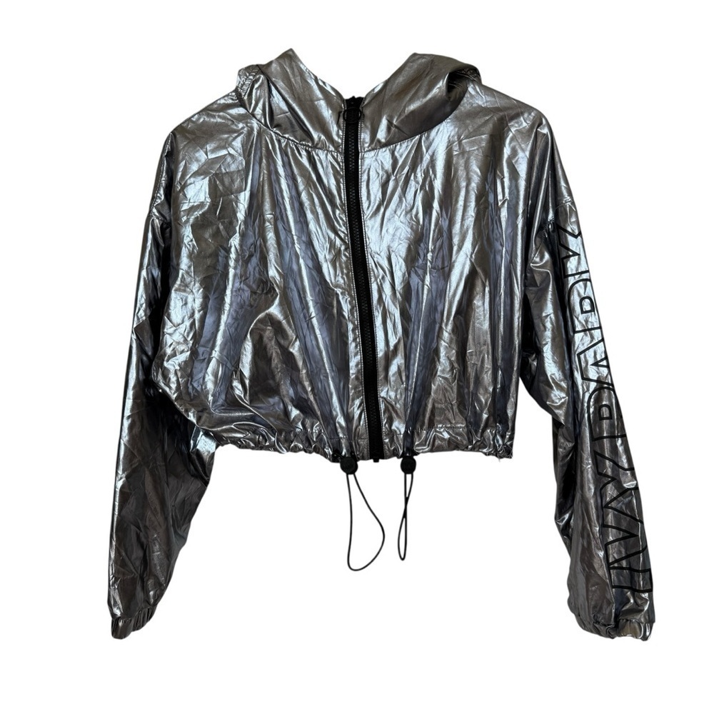 IVY PARK Women's Size XS Metallic Silver Cropped Hooded Jacket Full Zip Casual